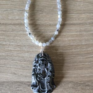 Chinese pendant & labradorite beads.